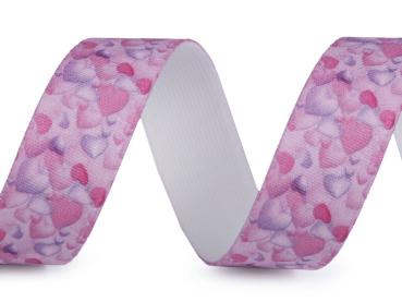 Gummiband mit Aufdruck 25mm Herzen in Rosa